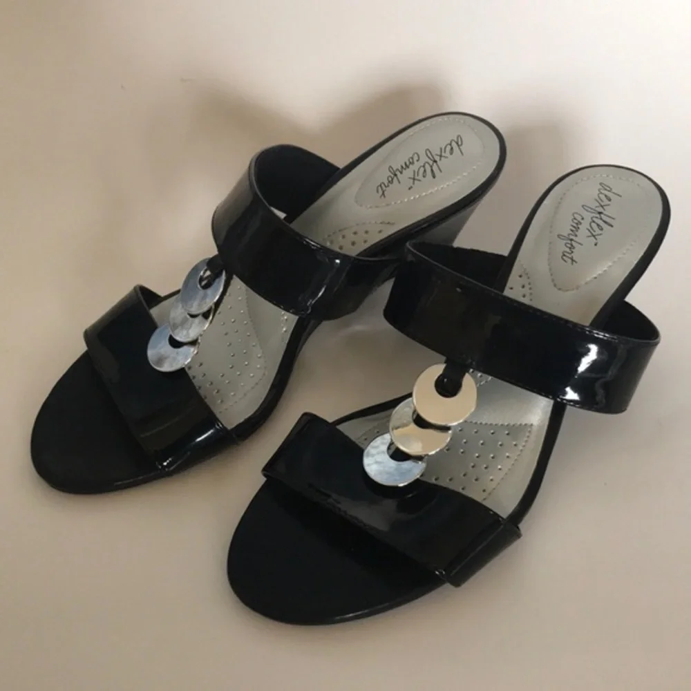 Dexflex Comfort slip on wedges black silver 6.5W